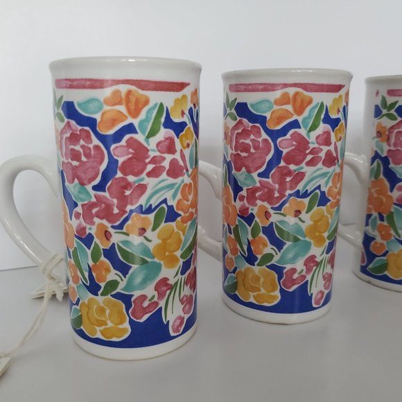 NWT GANZ x Libbey Cute Floral Cappucino Cups Espresso Coffee Size Slim Mini Mugs - Picture 3 of 8